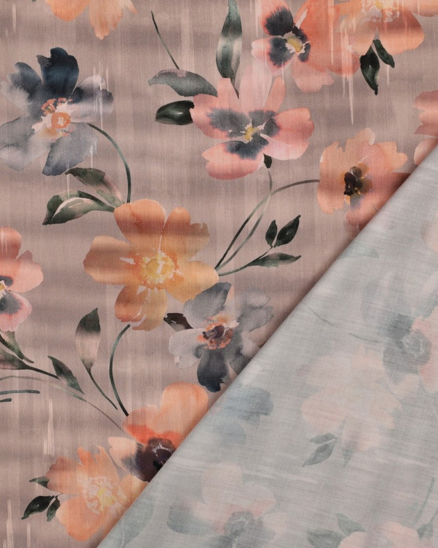 Satin de Coton Imprimé Fleuri Champagne Rosé - Mercerine