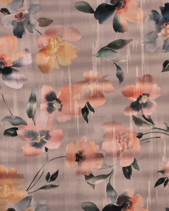 Satin de Coton Imprimé Fleuri Champagne Rosé - Mercerine