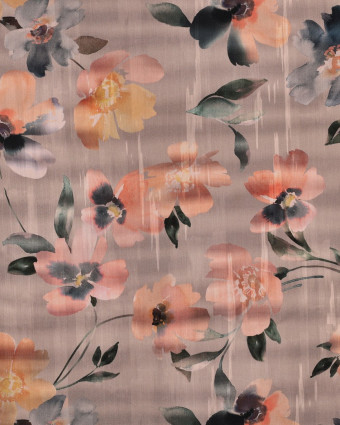 Satin de Coton Imprimé Fleuri Champagne Rosé - Mercerine