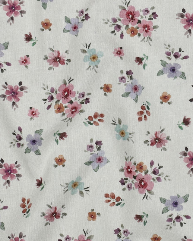 Popeline de Coton Blanche Fleurie Romantique - Mercerine