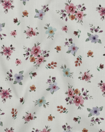 Popeline de Coton Blanche Fleurie Romantique - Mercerine