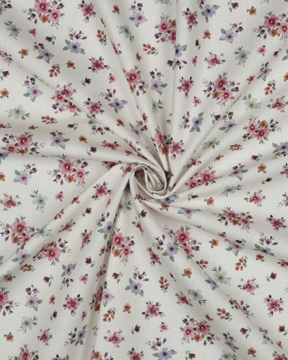 Popeline de Coton Blanche Fleurie Romantique - Mercerine