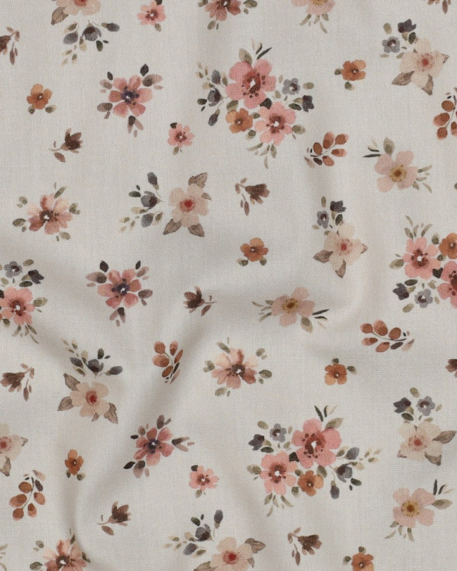 Popeline de Coton Ecrue Fleurie Romantique - Mercerine