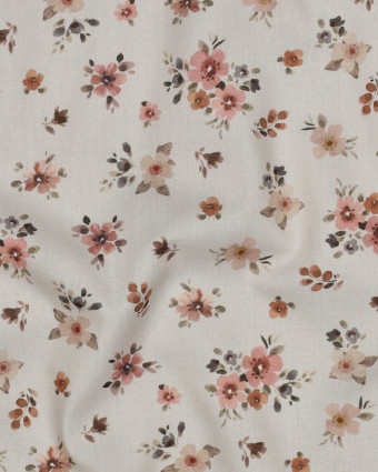 Popeline de Coton Ecrue Fleurie Romantique - Mercerine