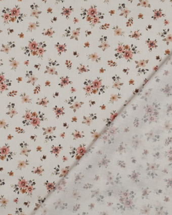Popeline de Coton Ecrue Fleurie Romantique - Mercerine