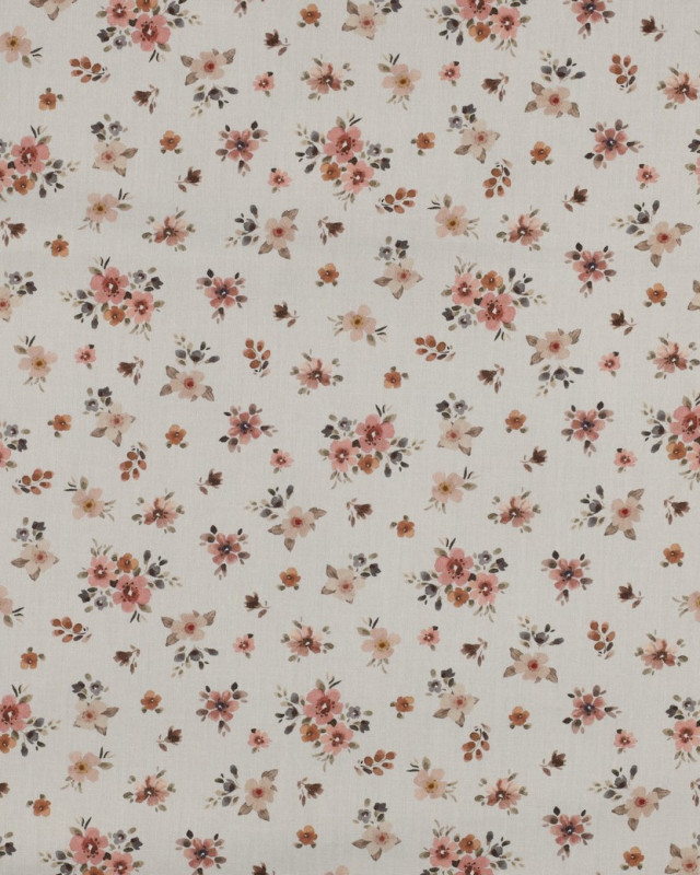 Popeline de Coton Ecrue Fleurie Romantique - Mercerine