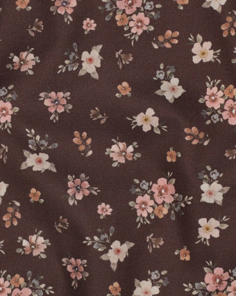 Popeline de Coton Cacao Fleurie Romantique - Mercerine