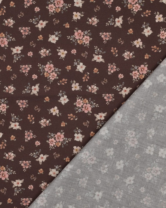 Popeline de Coton Cacao Fleurie Romantique - Mercerine