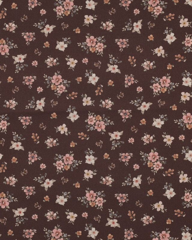 Popeline de Coton Cacao Fleurie Romantique - Mercerine