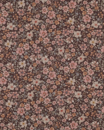 Popeline de Coton Petites Fleurs Fond Cacao - Mercerine