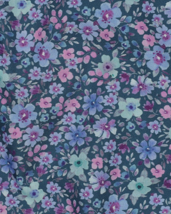 Popeline de Coton Petites Fleurs Fond Pétrole - Mercerine