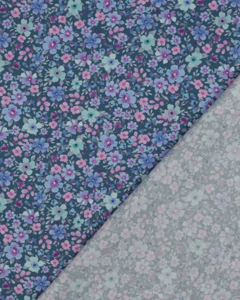 Popeline de Coton Petites Fleurs Fond Pétrole - Mercerine