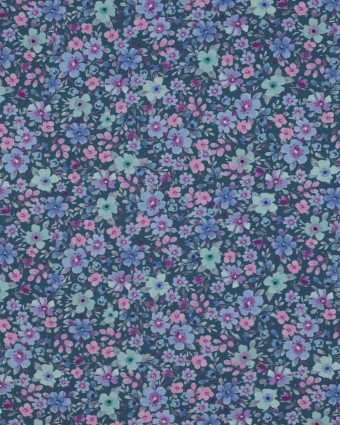 Popeline de Coton Petites Fleurs Fond Pétrole - Mercerine