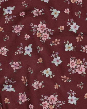 Popeline de Coton Bordeaux Fleurie Romantique - Mercerine
