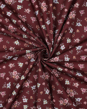 Popeline de Coton Bordeaux Fleurie Romantique - Mercerine
