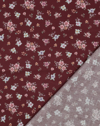 Popeline de Coton Bordeaux Fleurie Romantique - Mercerine