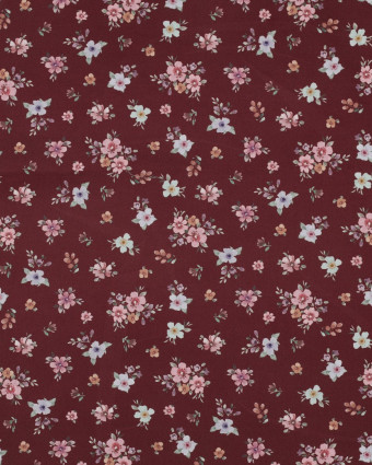 Popeline de Coton Bordeaux Fleurie Romantique - Mercerine