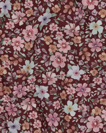 Popeline de Coton Petites Fleurs Fond Bordeaux - Mercerine