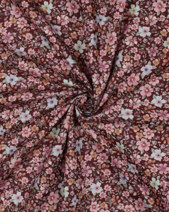 Popeline de Coton Petites Fleurs Fond Bordeaux - Mercerine