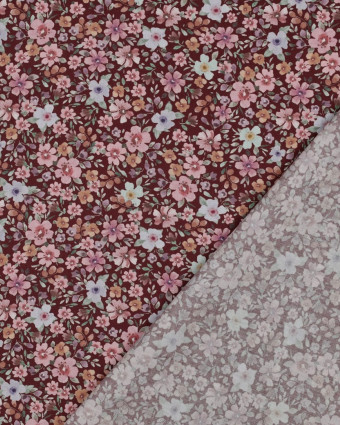 Popeline de Coton Petites Fleurs Fond Bordeaux - Mercerine