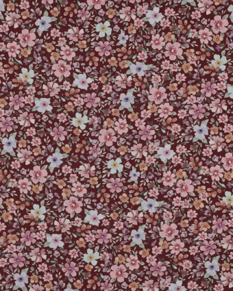 Popeline de Coton Petites Fleurs Fond Bordeaux - Mercerine