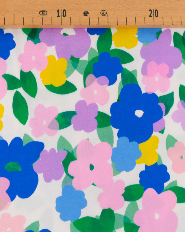 Viscose Imprimé Fleurs Roses Mauves et Bleues - Mercerine