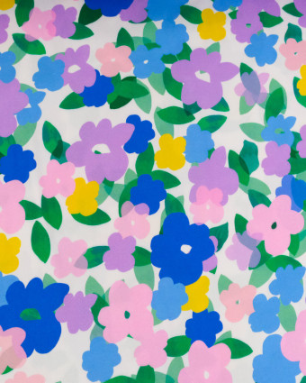 Viscose Imprimé Fleurs Roses Mauves et Bleues - Mercerine