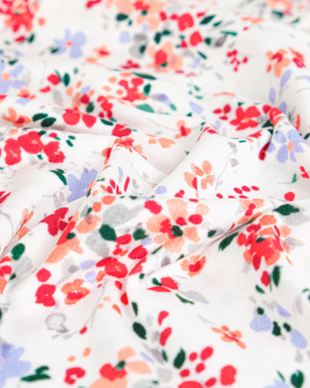 Jersey de Viscose Elasthanne Imprimé Fleurs Rouges Bleues - Mercerine
