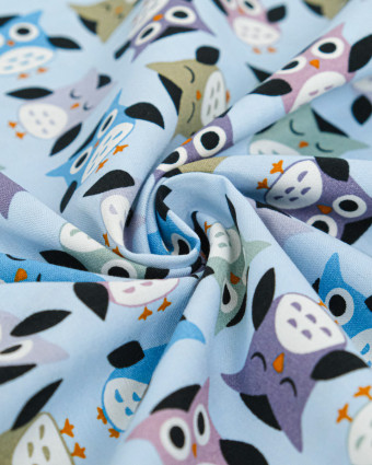 Popeline de Coton Imprimé Hiboux Multicolores - Mercerine