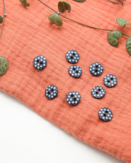Bouton motif étoile bleu 2 trous 12mm - Mercerine