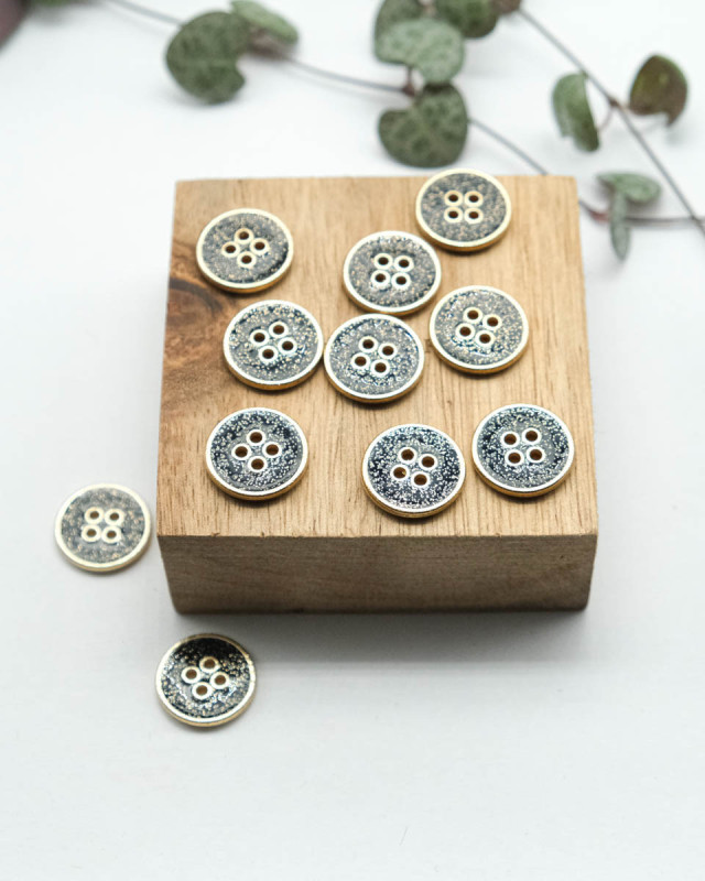 Bouton à coudre : Bouton bleu marine paillettes tour doré 4 trous - Mercerine