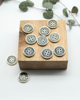 Bouton à coudre : Bouton bleu marine paillettes tour doré 4 trous - Mercerine