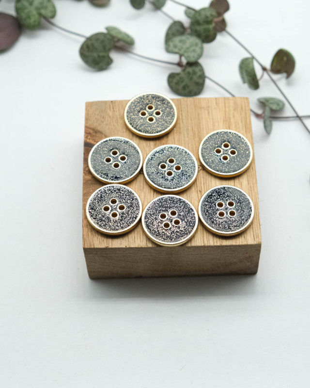 Bouton à coudre : Bouton bleu marine paillettes tour doré 4 trous - Mercerine