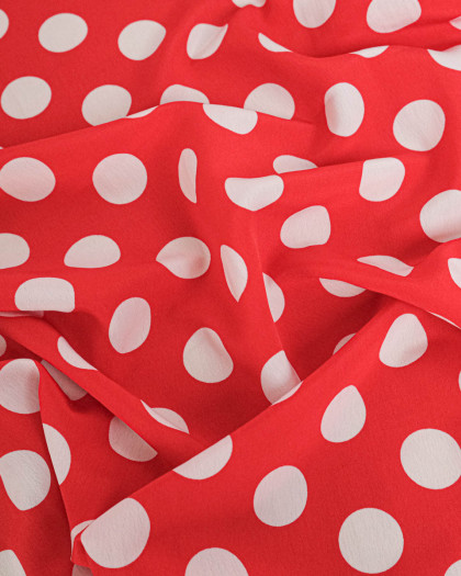 Tissu Crêpe Gros Pois Rouge - Mercerine