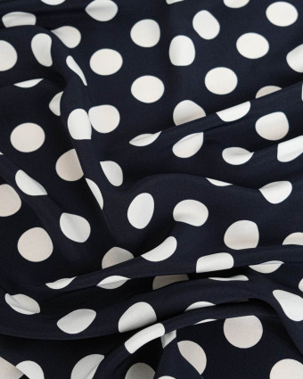 Tissu Crêpe Gros Pois Marine Blanc - Mercerine