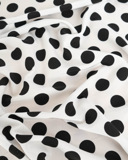 Tissu Crêpe Gros Pois Blanc et Noir - Mercerine