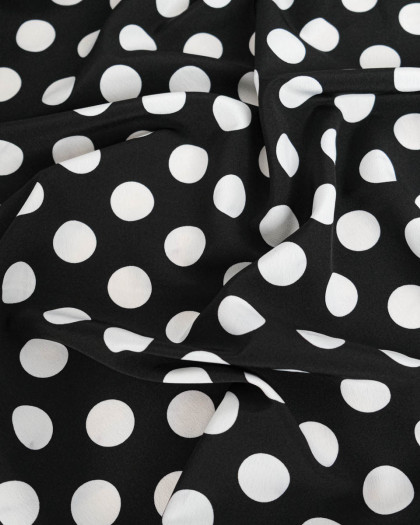 Tissu Crêpe Gros Pois Blanc et Noir - Mercerine
