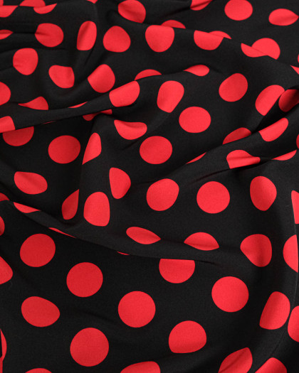 Tissu Crêpe Gros Pois Noir et Rouge - Mercerine