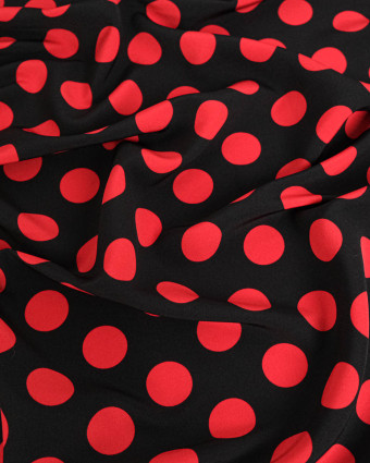 Tissu Crêpe Gros Pois Noir et Rouge - Mercerine