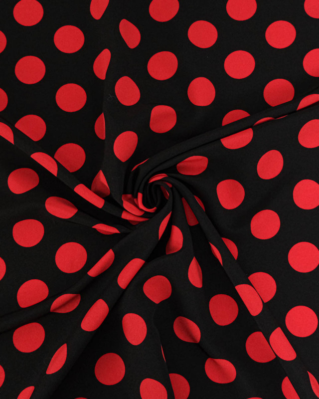 Tissu Crêpe Gros Pois Noir et Rouge Tissu Crêpe Gros Pois Noir et Rouge - Mercerine
