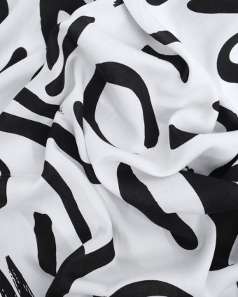 Tissu Viscose Blanc Motif Abstrait Noir - Mercerine