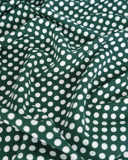 Tissu Crêpe à Pois Vert Bouteille - Mercerine