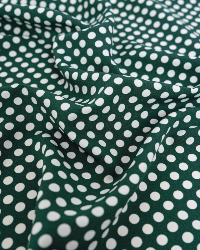 Tissu Crêpe à Pois Vert Bouteille - Mercerine
