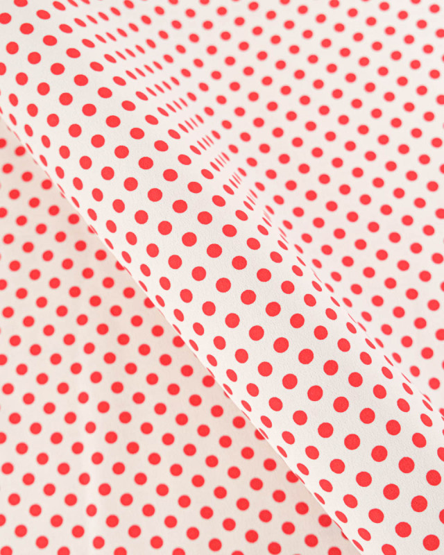 Tissu Crêpe à Pois Blanc et Rouge - Mercerine
