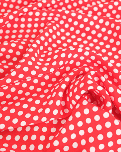 Tissu Crêpe à Pois Rouge et Blanc - Mercerine