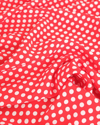 Tissu Crêpe à Pois Rouge et Blanc - Mercerine