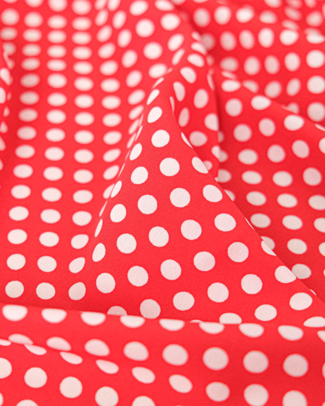 Tissu Crêpe à Pois Rouge et Blanc - Mercerine