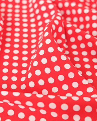 Tissu Crêpe à Pois Rouge et Blanc - Mercerine