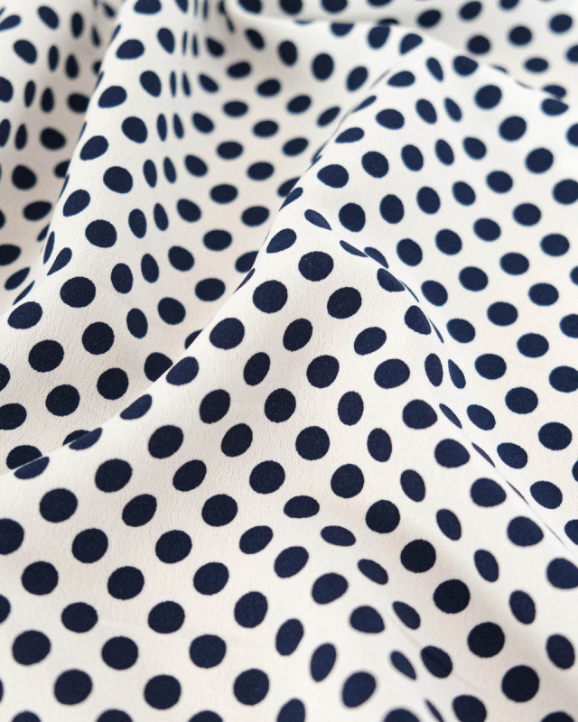 Tissu Crêpe à Pois Bleu Marine - Mercerine
