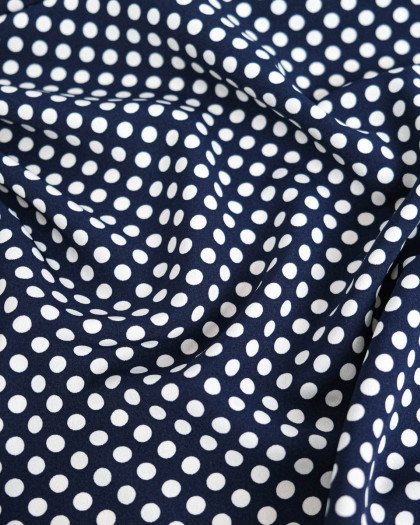 Tissu Crêpe à Pois Blanc et Marine - Mercerine